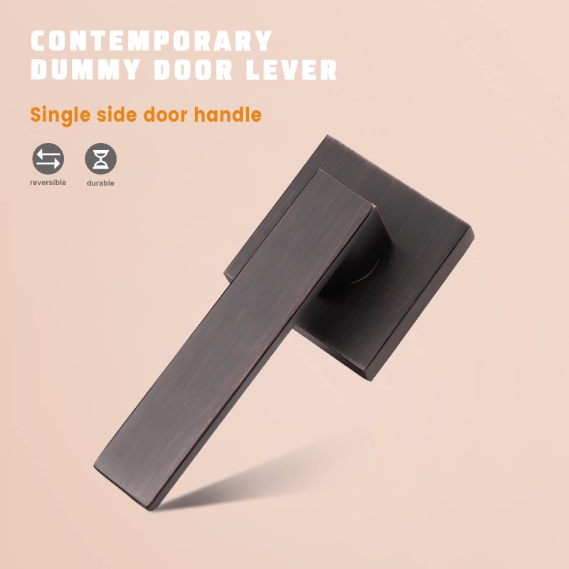 KNOBWELL 2 Pack Heavy Duty Mordern Dummy Door Lever Single Handle for Interior Use with Oil Rubbed Bronze Finish, for Both Right/Left Handing 0.93 lb One Lever(Only One Side Use) - Image 2